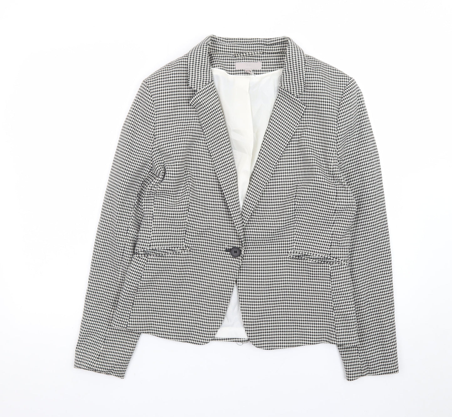 H&M Women's Black White Houndstooth Blazer UK 14 Tailored Jacket