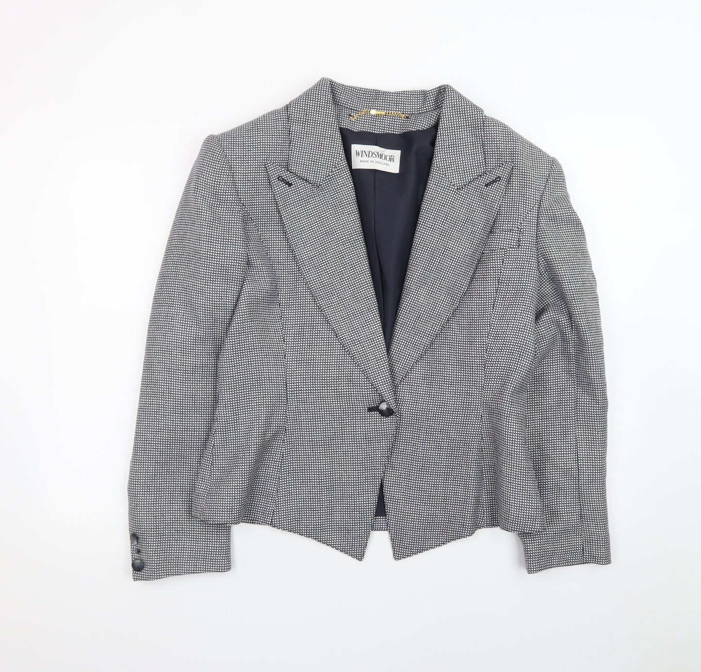 Windsmoor Women's Grey Checked Wool Blend Single-Breasted Blazer Size 14