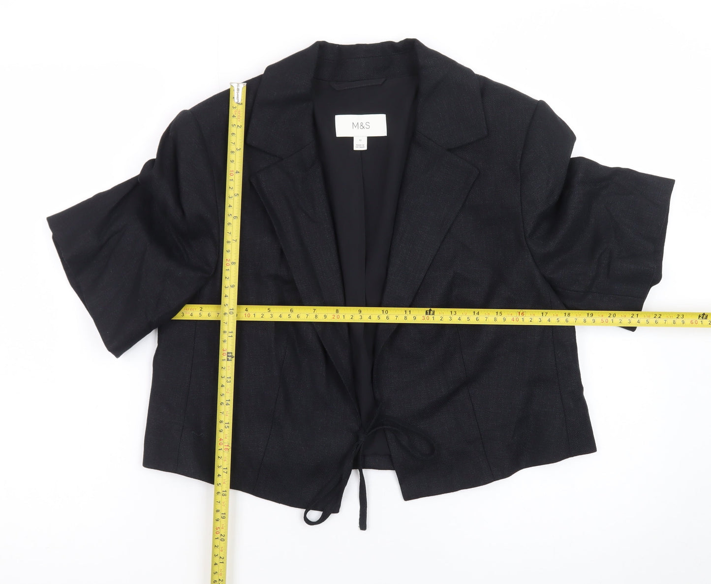 Marks and Spencer Womens Black Linen Blend Cropped Suit Jacket Size 12