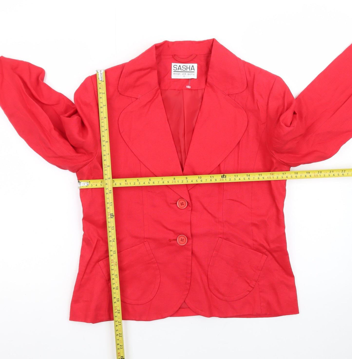 Sasha Women Red Linen Blend Tailored Blazer Jacket Size 12
