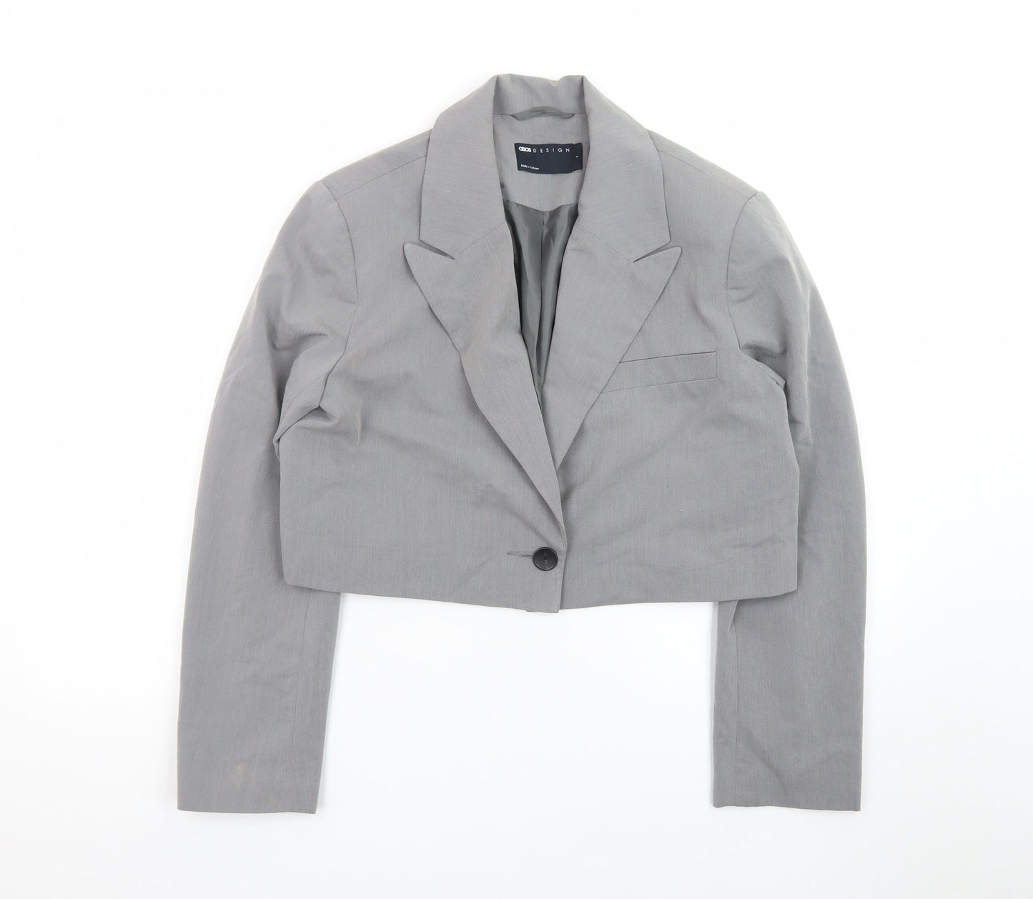 ASOS Design Women Grey Cropped Blazer UK 8-10 Single-Breasted Jacket