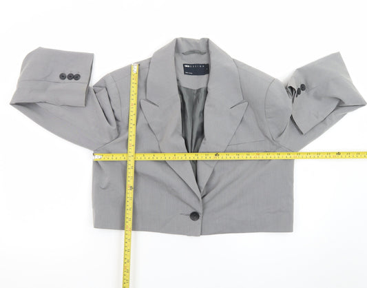 ASOS Design Women Grey Cropped Blazer UK 8-10 Single-Breasted Jacket