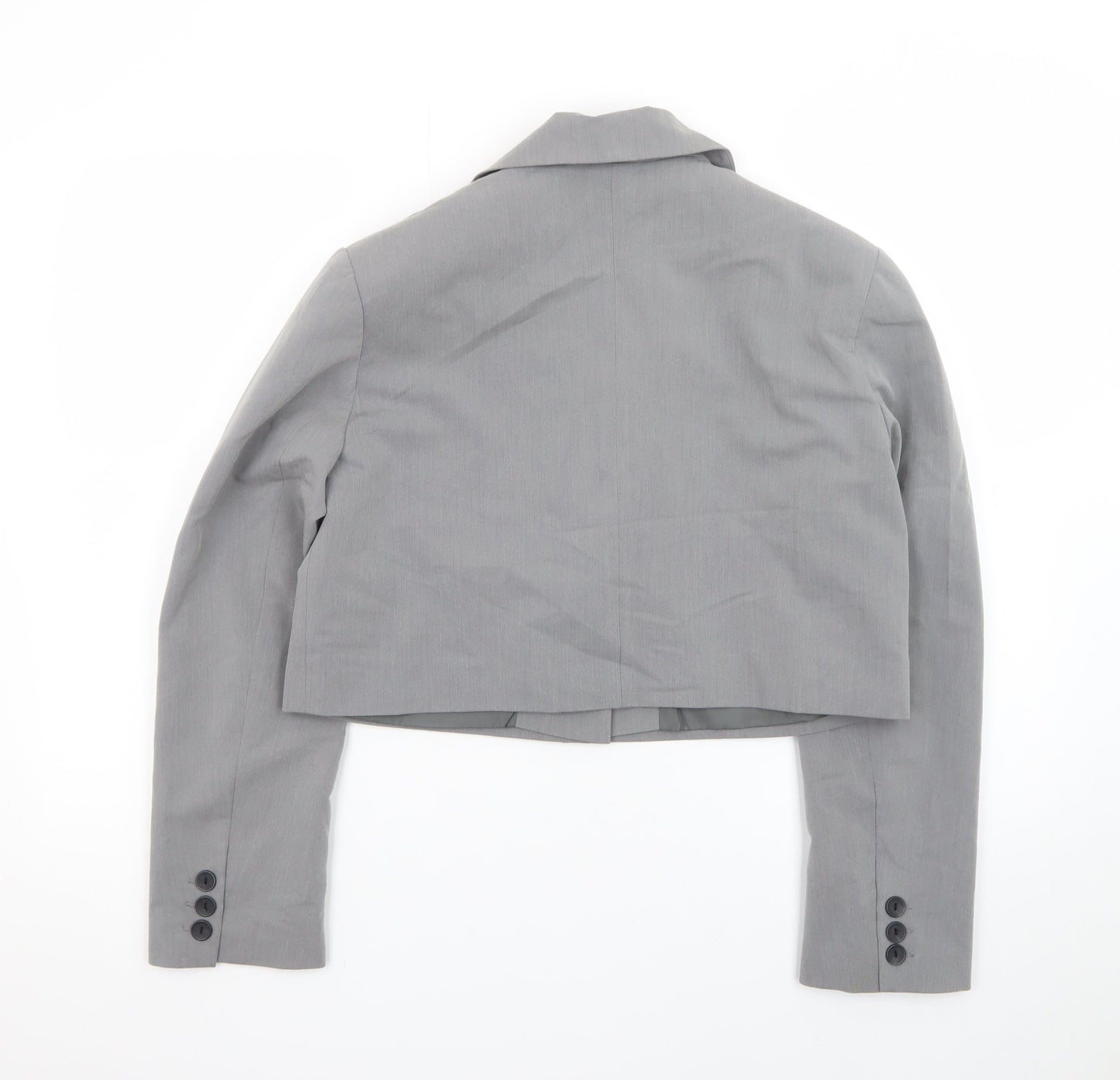 ASOS Design Women Grey Cropped Blazer UK 8-10 Single-Breasted Jacket