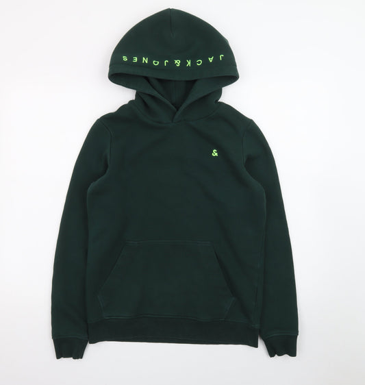 Jack & Jones Boys Green Pullover Hoodie Size 164 Fleece Lined Sweatshirt