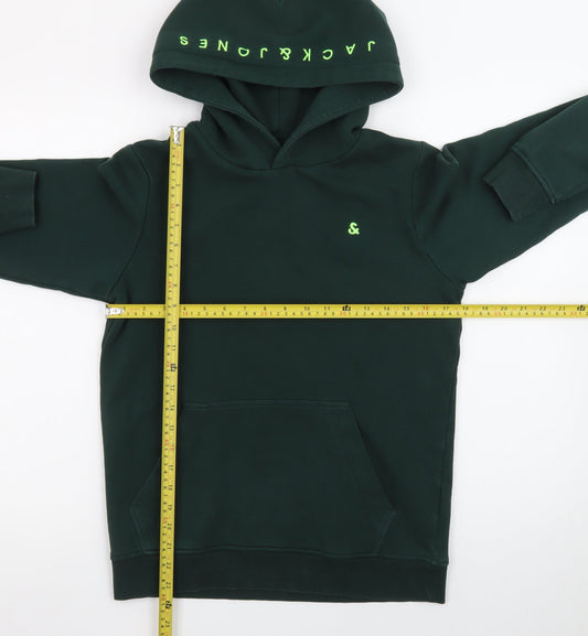 Jack & Jones Boys Green Pullover Hoodie Size 164 Fleece Lined Sweatshirt
