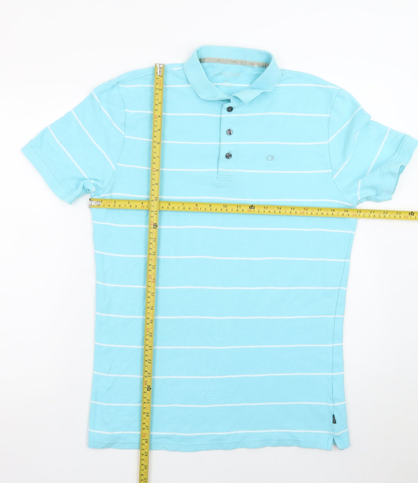 Calvin Klein Men’s Blue Striped Polo Shirt Size M Cotton Blend