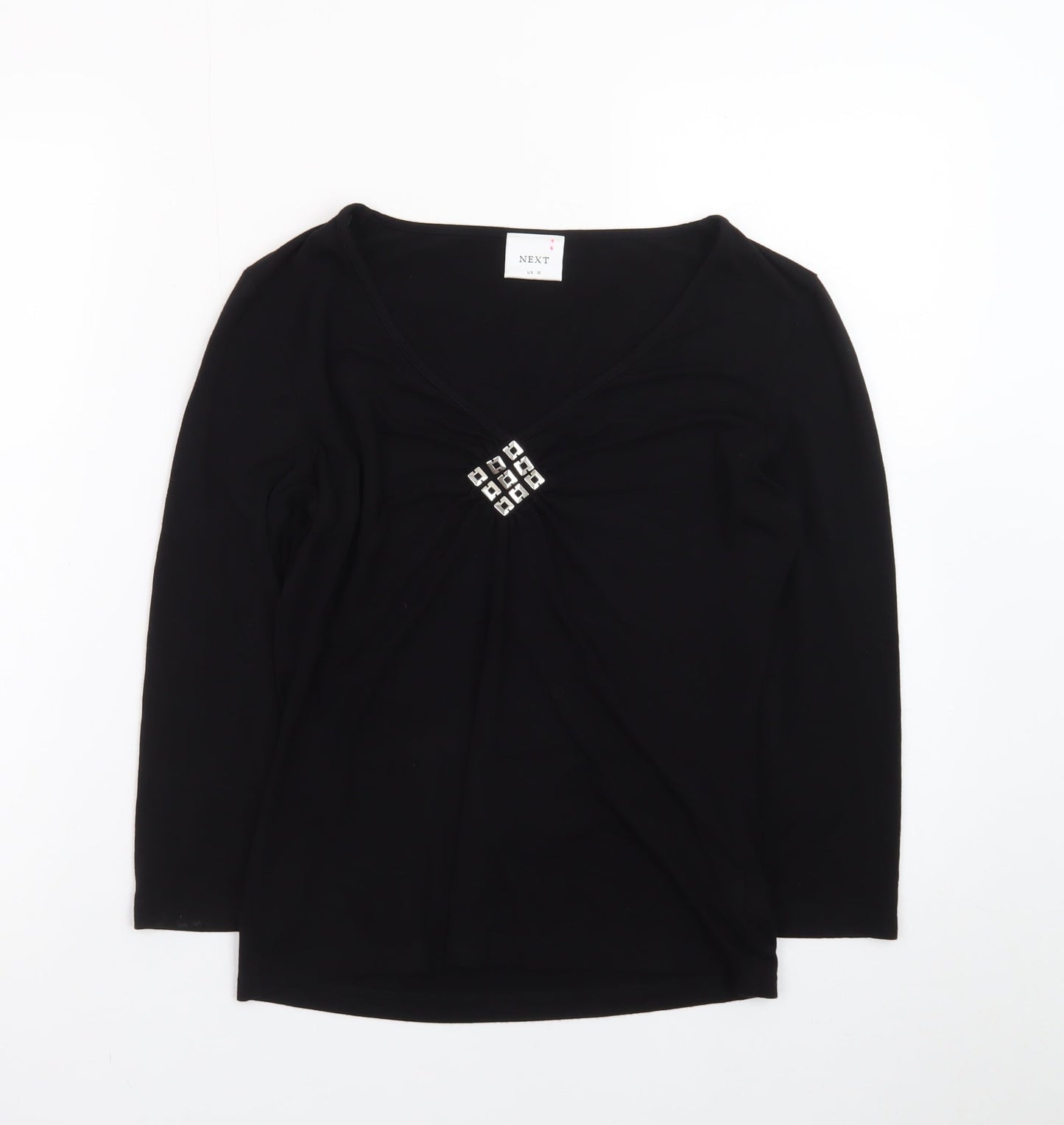 Next Women's Black Viscose Wrap Blouse UK 10 Long Sleeve