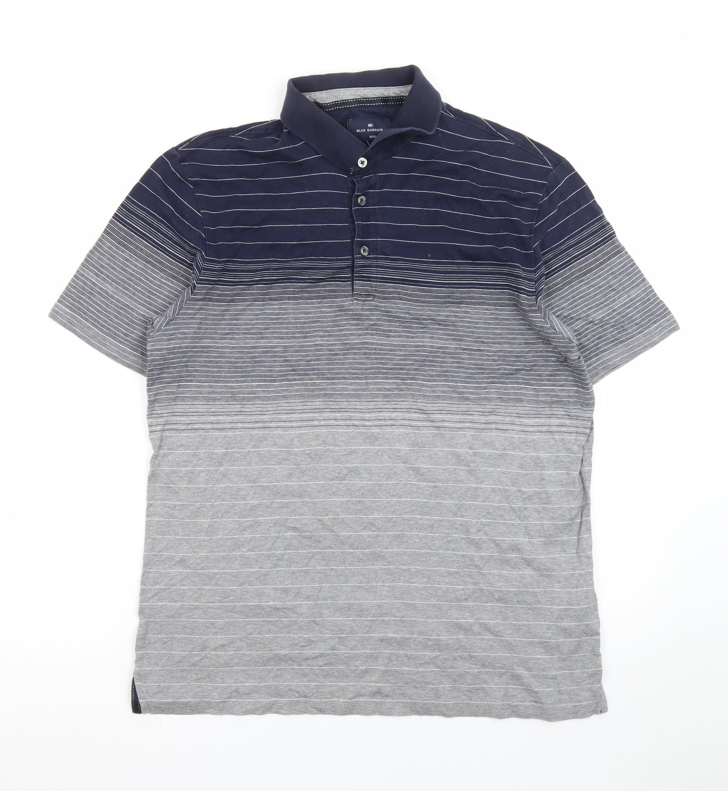 Blue Harbour Men's Blue & Grey Striped Polo Shirt, Size M Regular Fit