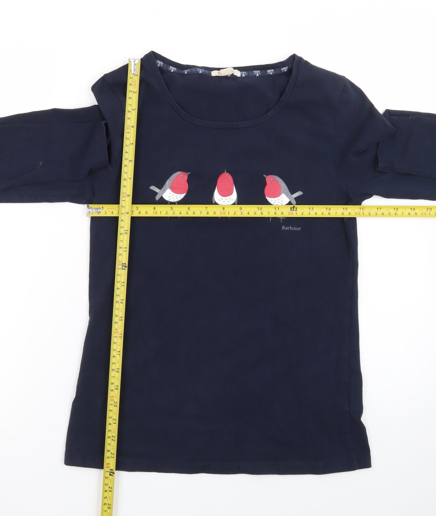 Barbour Women's Blue Long Sleeve Robin Print Cotton T-Shirt Size 10