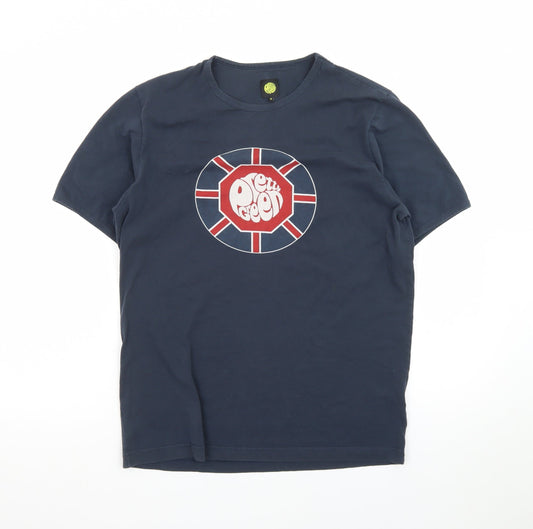 Pretty Green Men's Blue Union Jack Logo T-Shirt Size M Regular Fit