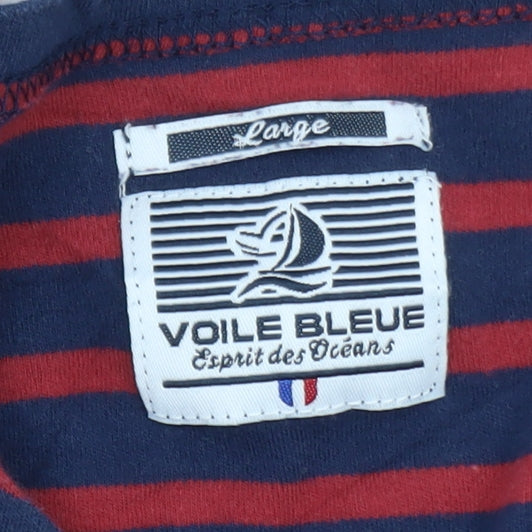 Voile Bleue Men's Blue Red Striped Nautical Long Sleeve T-Shirt Large
