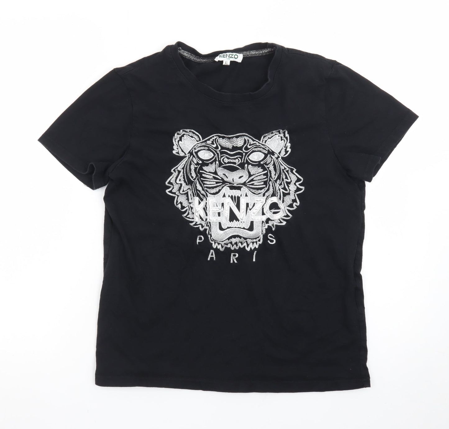 Kenzo Men’s Black XL Tiger Embroidered Crew Neck Cotton T-Shirt
