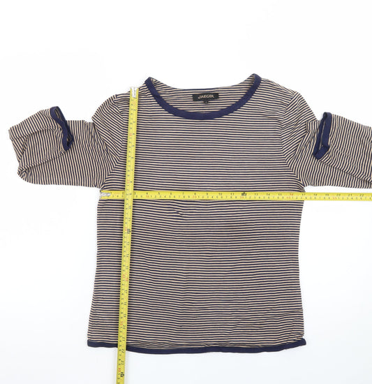 Jaeger Women Beige and Navy Striped Jersey Long Sleeve Top Size S