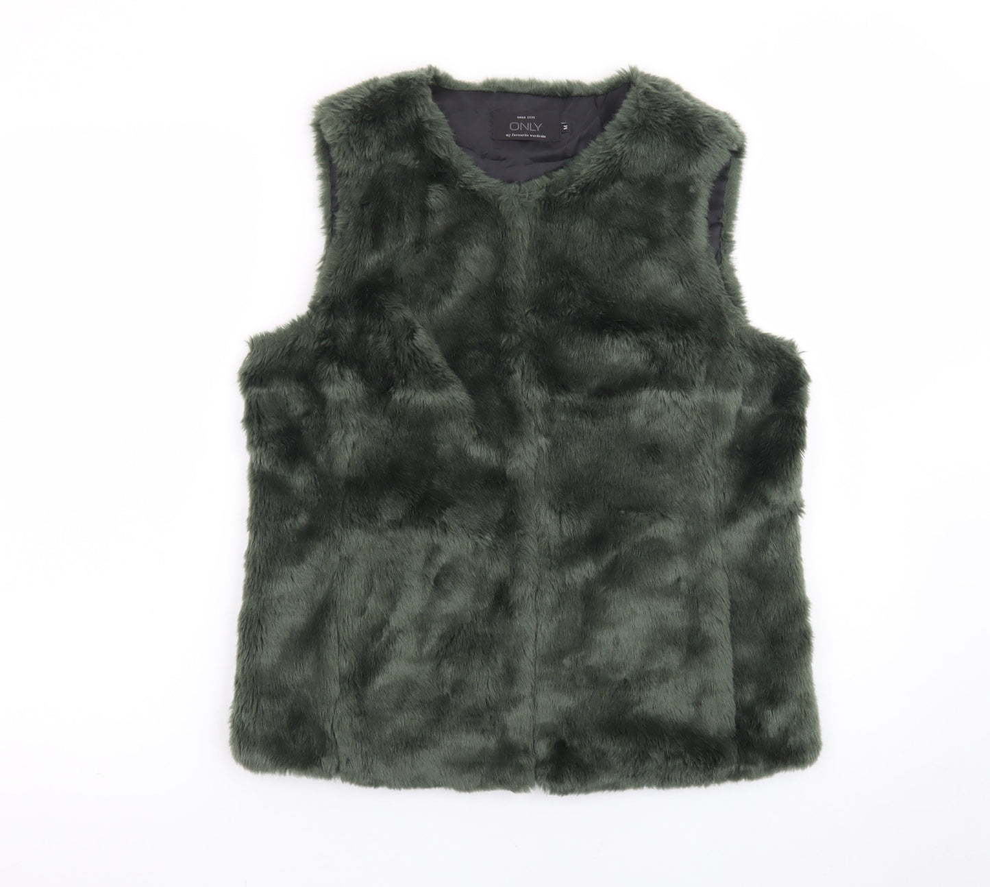 ONLY Women's Green Faux Fur Waistcoat Size M Sleeveless Gilet