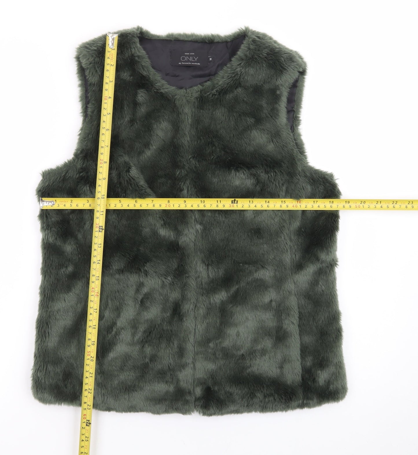 ONLY Women's Green Faux Fur Waistcoat Size M Sleeveless Gilet