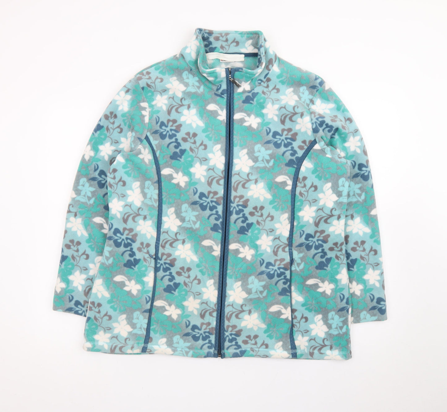 Damart Women Blue Floral Fleece Jacket Size 18 Full Zip Lightweight