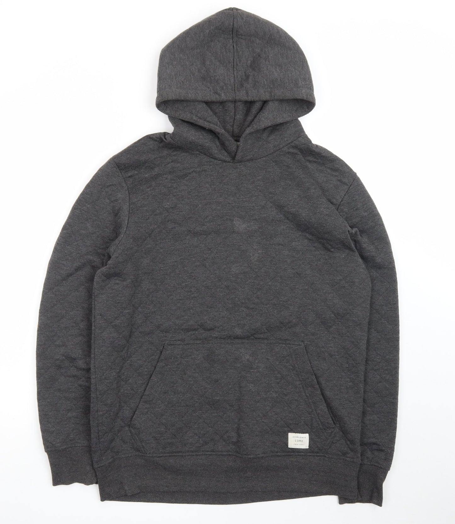 Jack & Jones Men’s Grey Pullover Hoodie L Quilted Core Casual