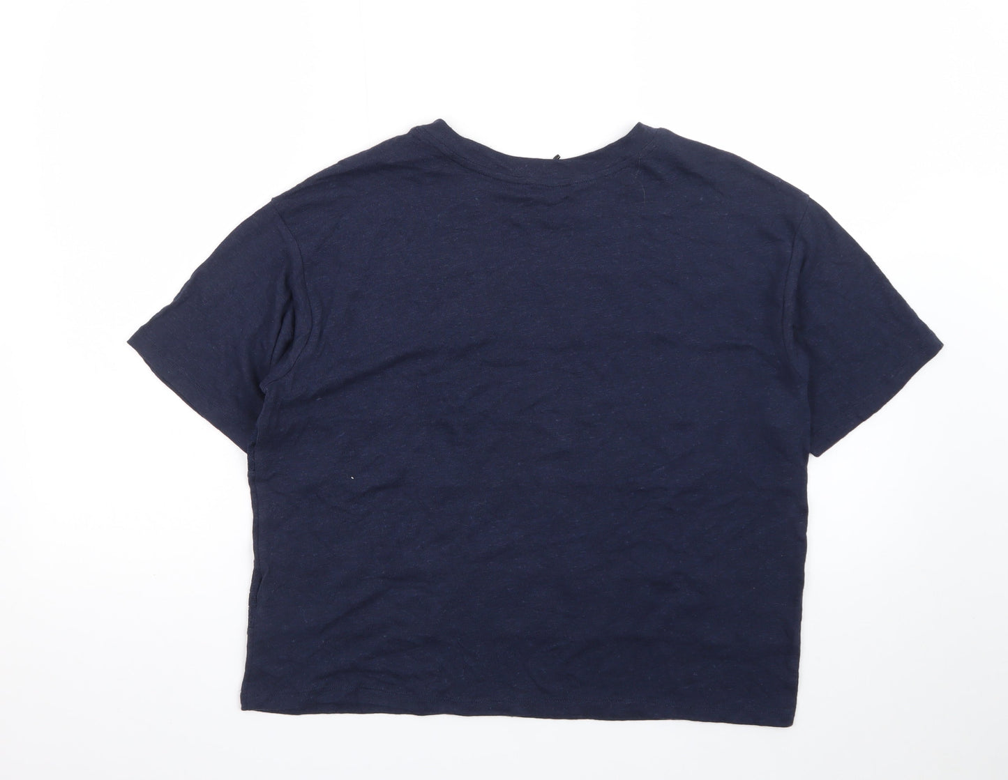 Marks and Spencer Women's Navy Lace Panel Cotton T-Shirt Size 12