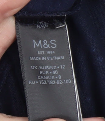 Marks and Spencer Women's Navy Lace Panel Cotton T-Shirt Size 12
