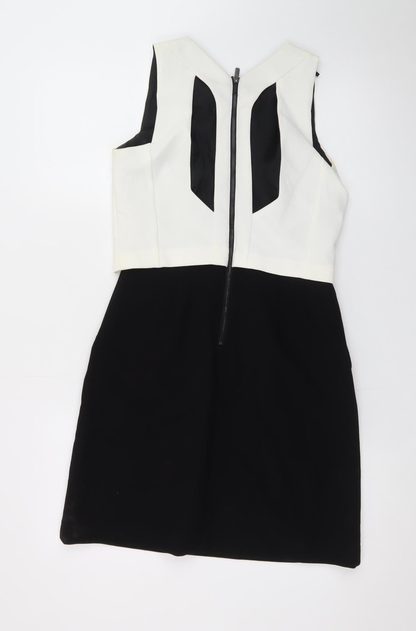 Next Women Black White Sheath Dress Size 6 Sleeveless Zip Back