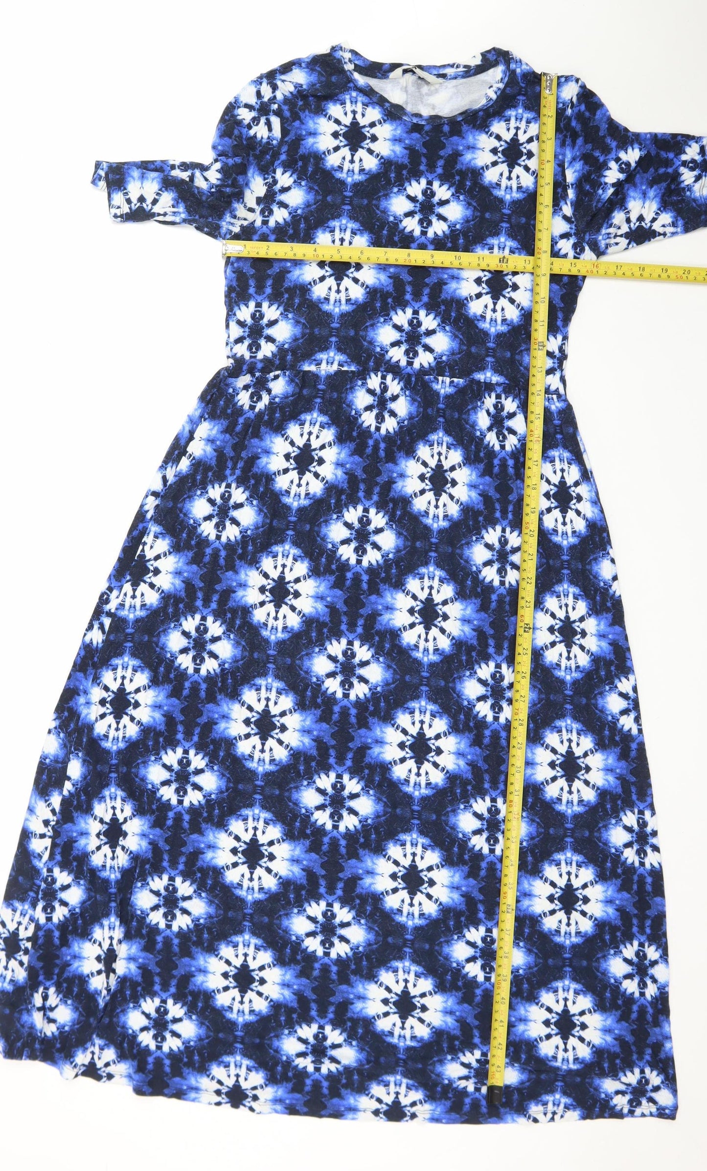 Marks and Spencer Womens Blue Tie Dye Midi A-Line Dress Size 10