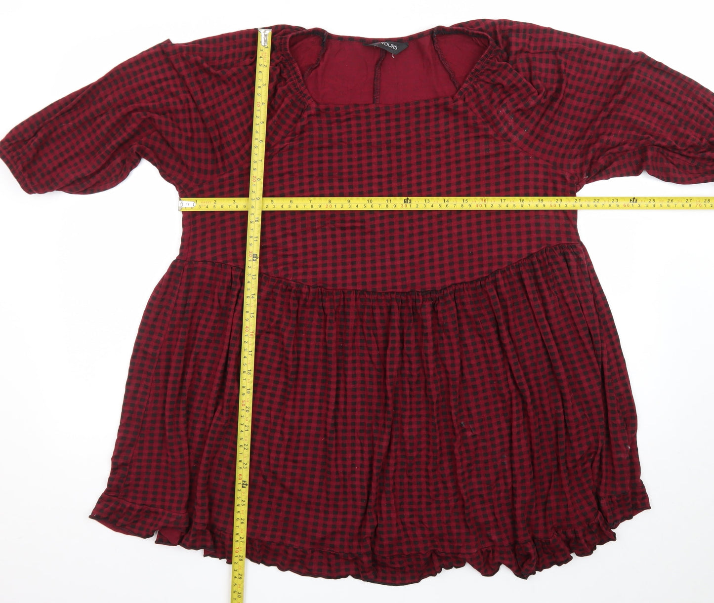 Yours Womens Red Check Short Jersey Smocked Dress Size 20