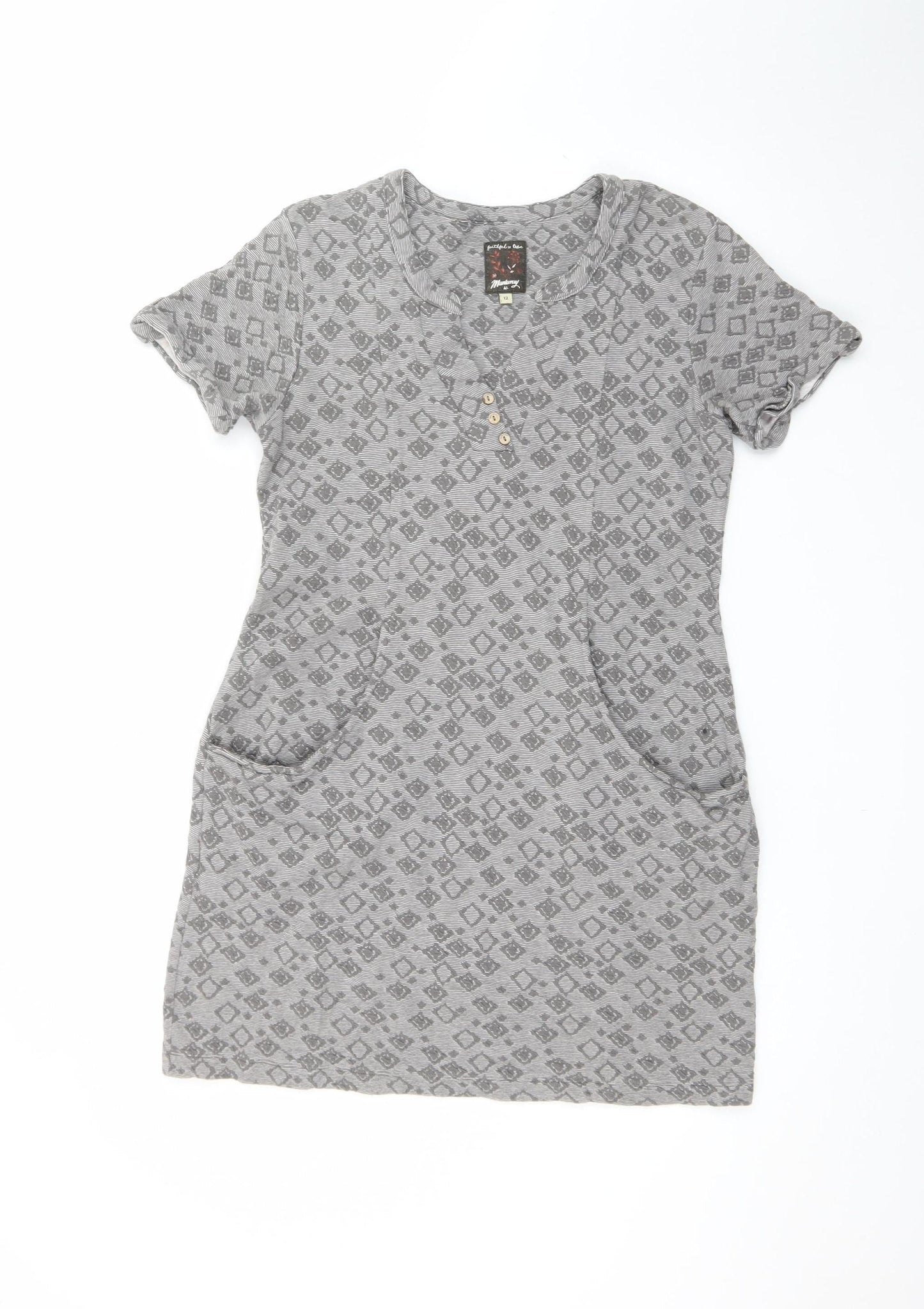 Mantaray Womens Grey Henley T-Shirt Dress Size 12 Cotton Blend