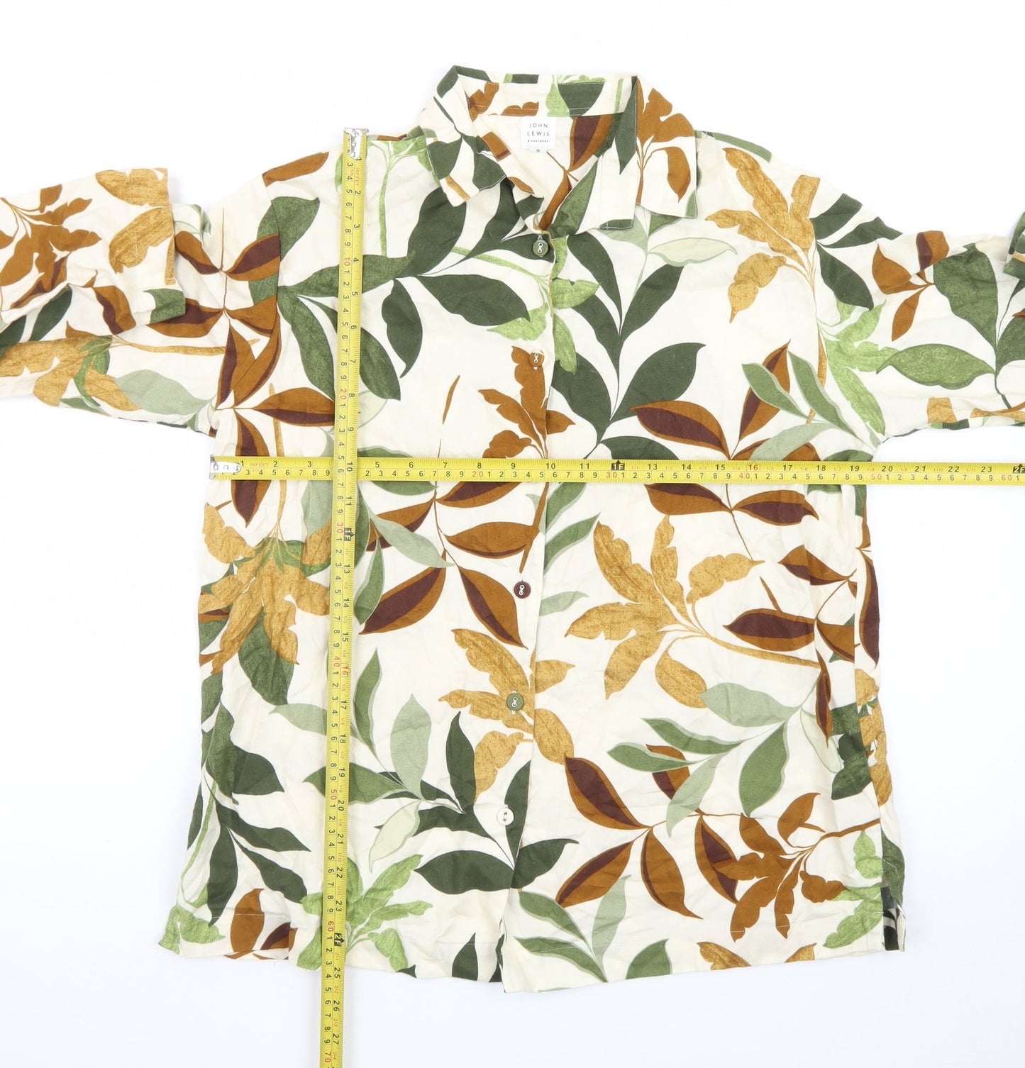 John Lewis Women’s Multicoloured Leaf Print Cotton Button-Up Shirt Size 10