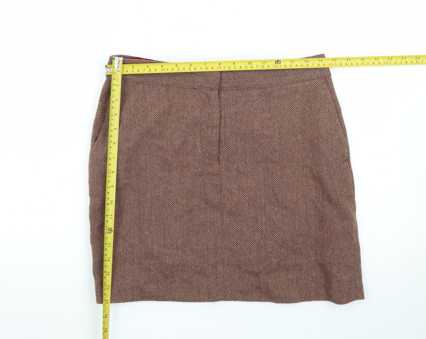 Next Women Brown Tweed Pencil Skirt Size 10 Wool Blend