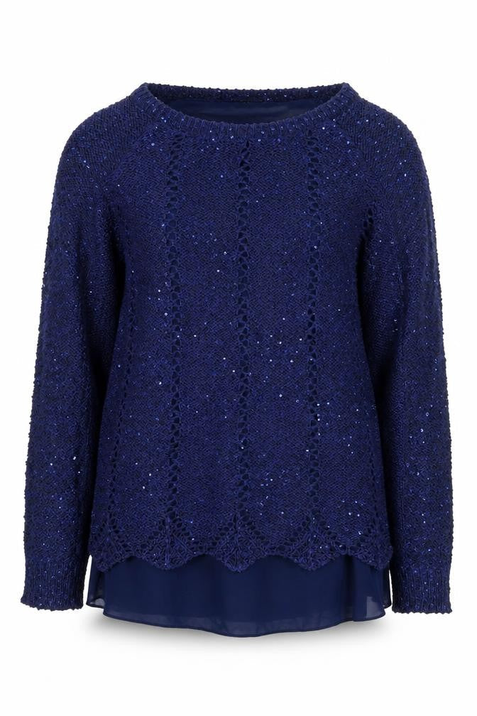 Quiz Women's Navy Blue Sequin Knit Long Sleeve Jumper Size 16