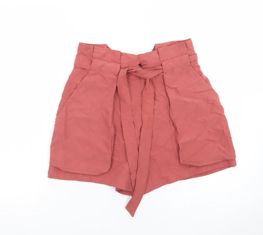 Monki Women’s Pink Paperbag Shorts Size 10 High Waist Belted