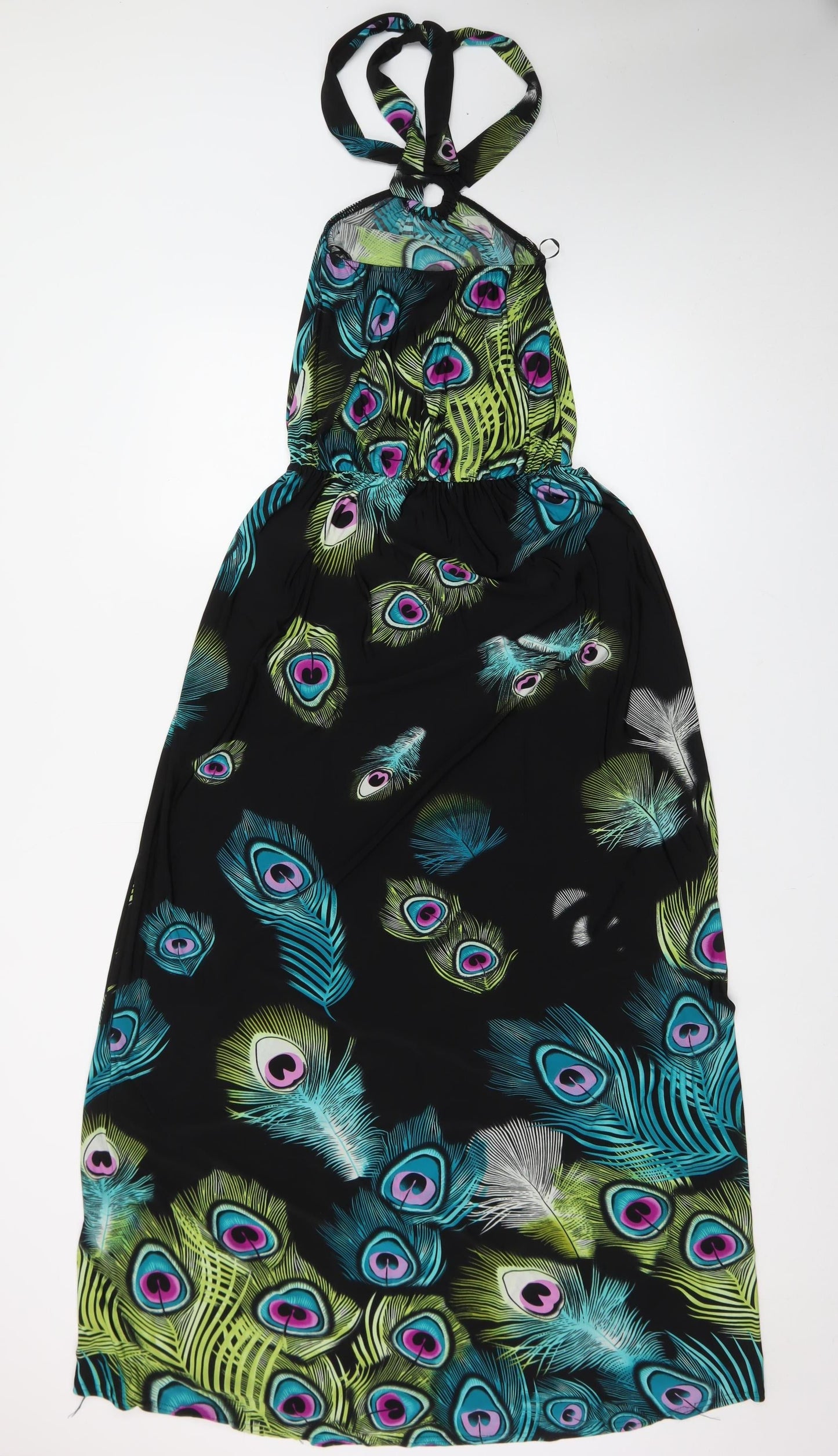 Boohoo Women’s Multicoloured Halter Maxi Dress Size 12 Summer Peacock Print