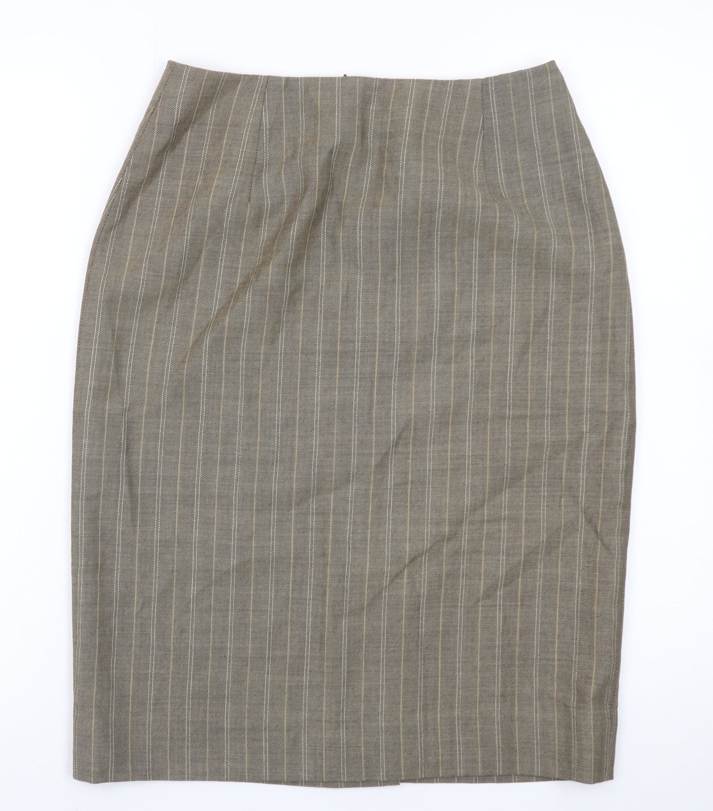 Viyella Women's Brown Striped Wool Pencil Skirt UK 8