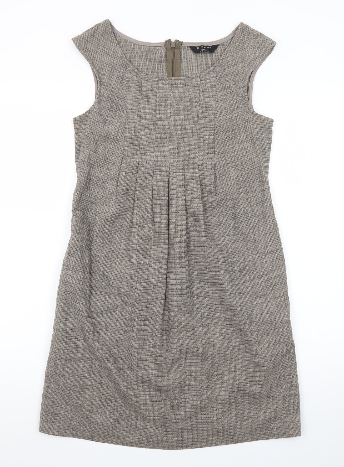 Expression Women Grey Check Sheath Work Dress Size 8 Sleeveless