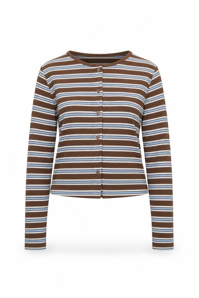 Collusion Women’s Brown Striped Cropped Button-Up Top Size S