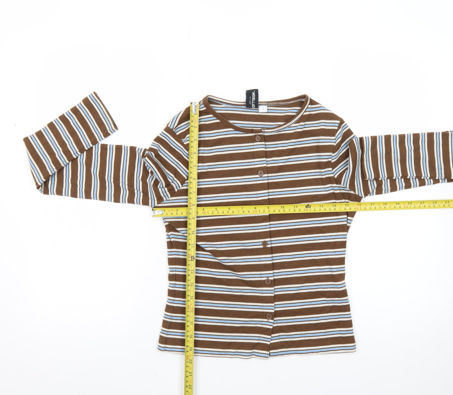 Collusion Women’s Brown Striped Cropped Button-Up Top Size S