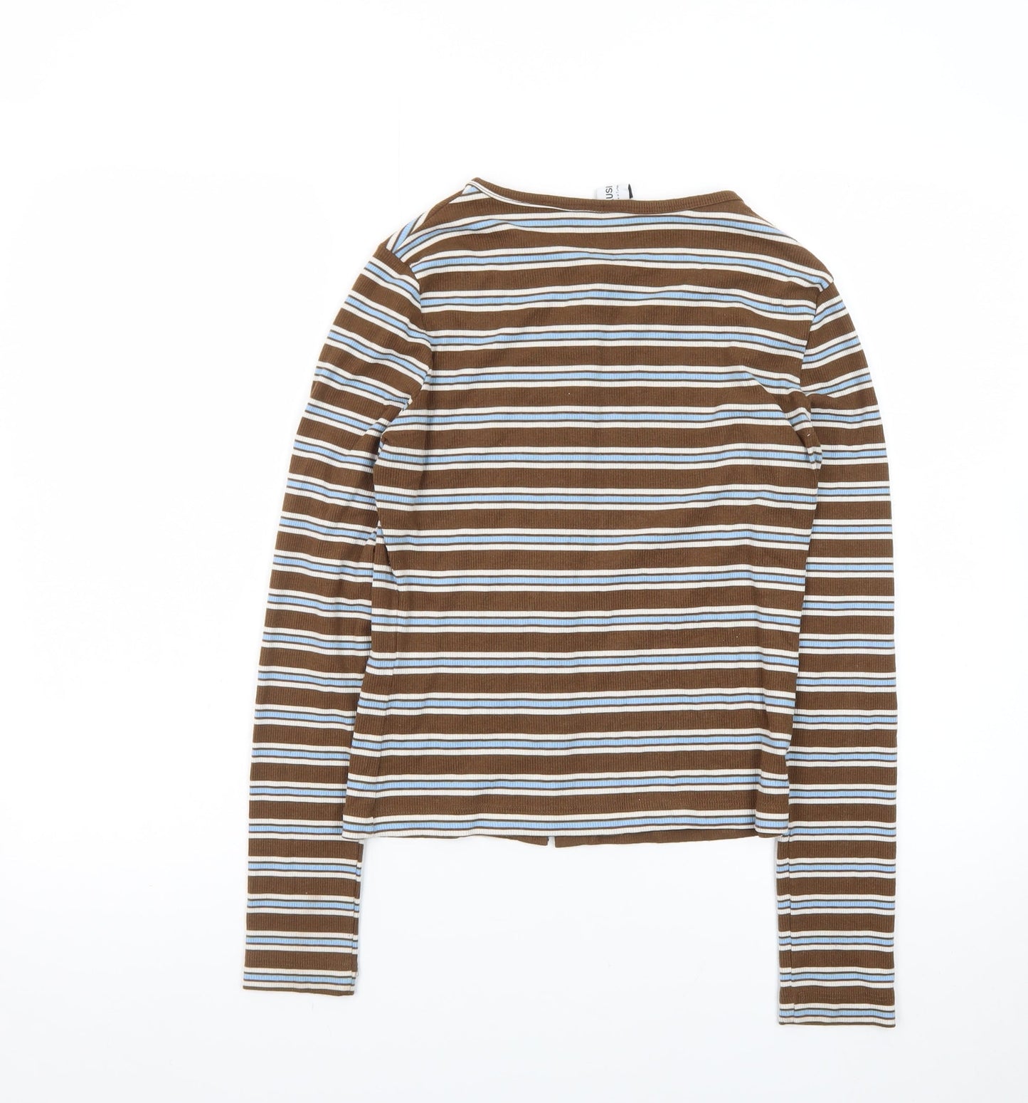 Collusion Women’s Brown Striped Cropped Button-Up Top Size S