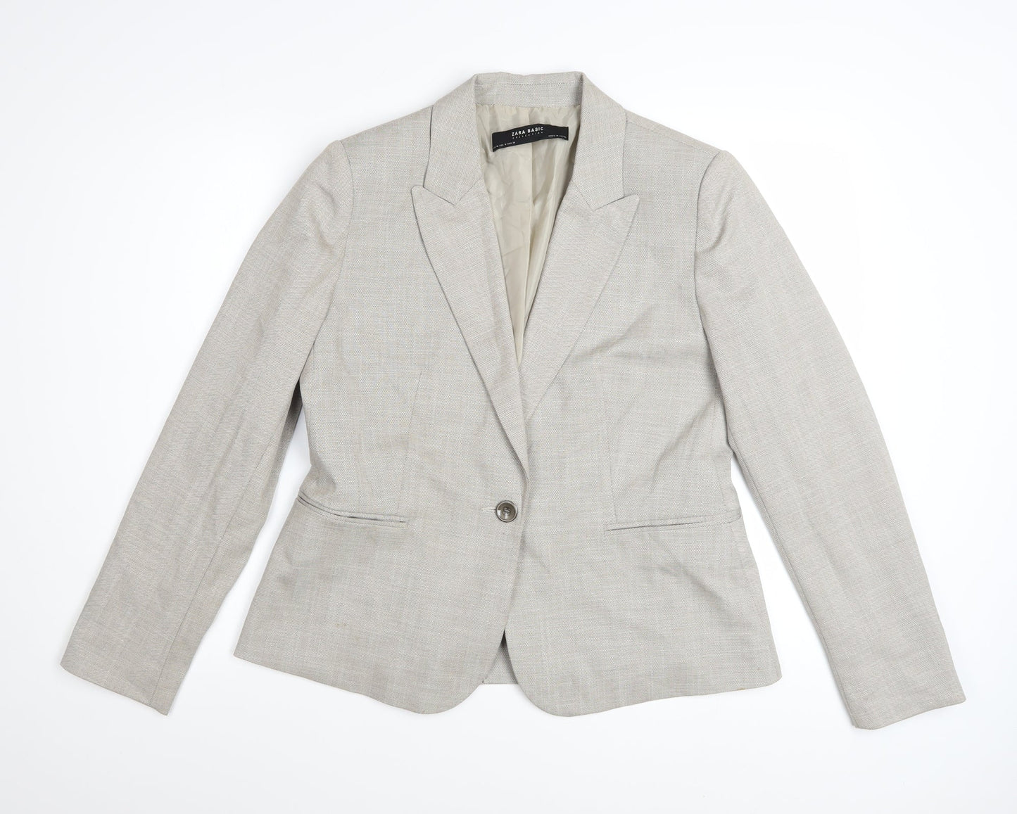 Zara Women Beige Tailored Blazer UK 14 Classic Single-Breasted Jacket