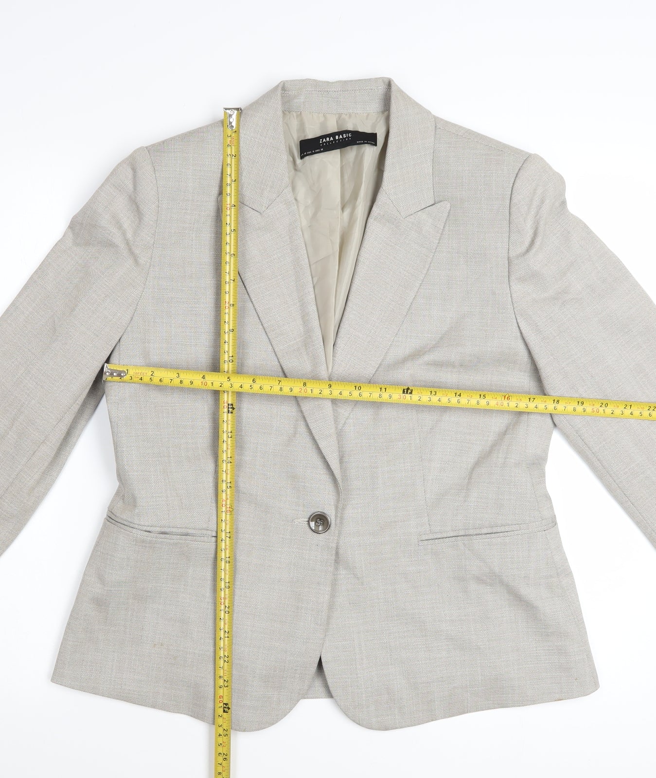 Zara Women Beige Tailored Blazer UK 14 Classic Single-Breasted Jacket