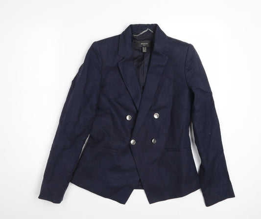 Mango Women Blue Double Breasted Cotton Linen Blazer XS