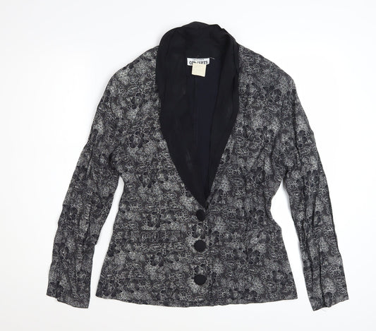 California Concepts Women's Grey Floral Jacquard Shawl Lapel Blazer Size L