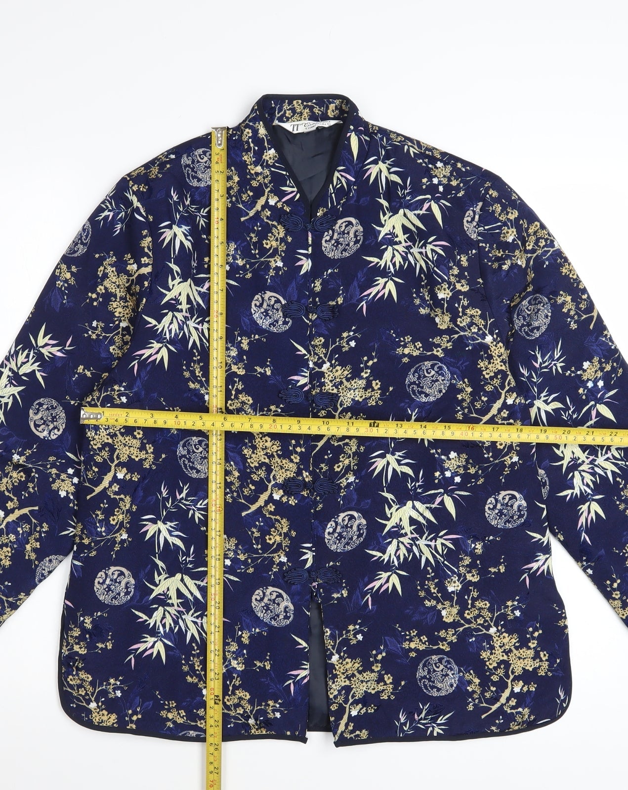 Tung Tai Women's Blue Floral Silk Kimono Jacket Size L