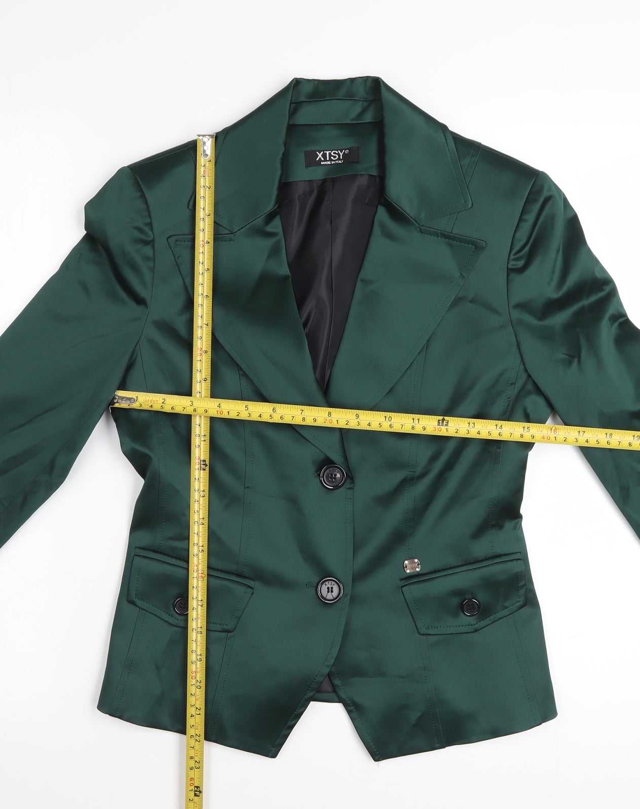 XTSY Women Green Single-Breasted Satin Blazer Size 14 Made in Italy