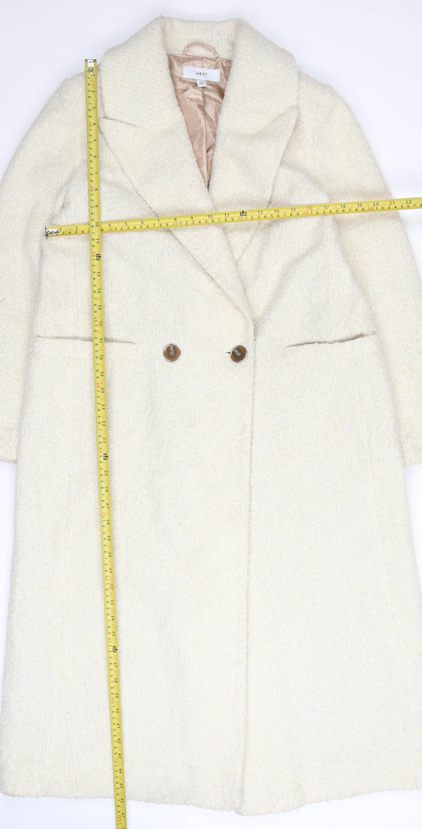 Next Women's Ivory Long Overcoat Size 14 Polyester Classic Style