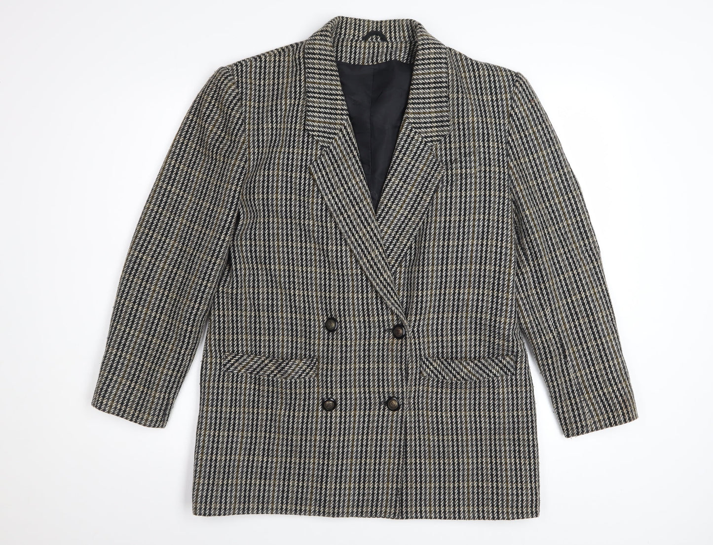 Dorothy Perkins Women Grey Houndstooth Wool Blend Double-Breasted Blazer UK 12