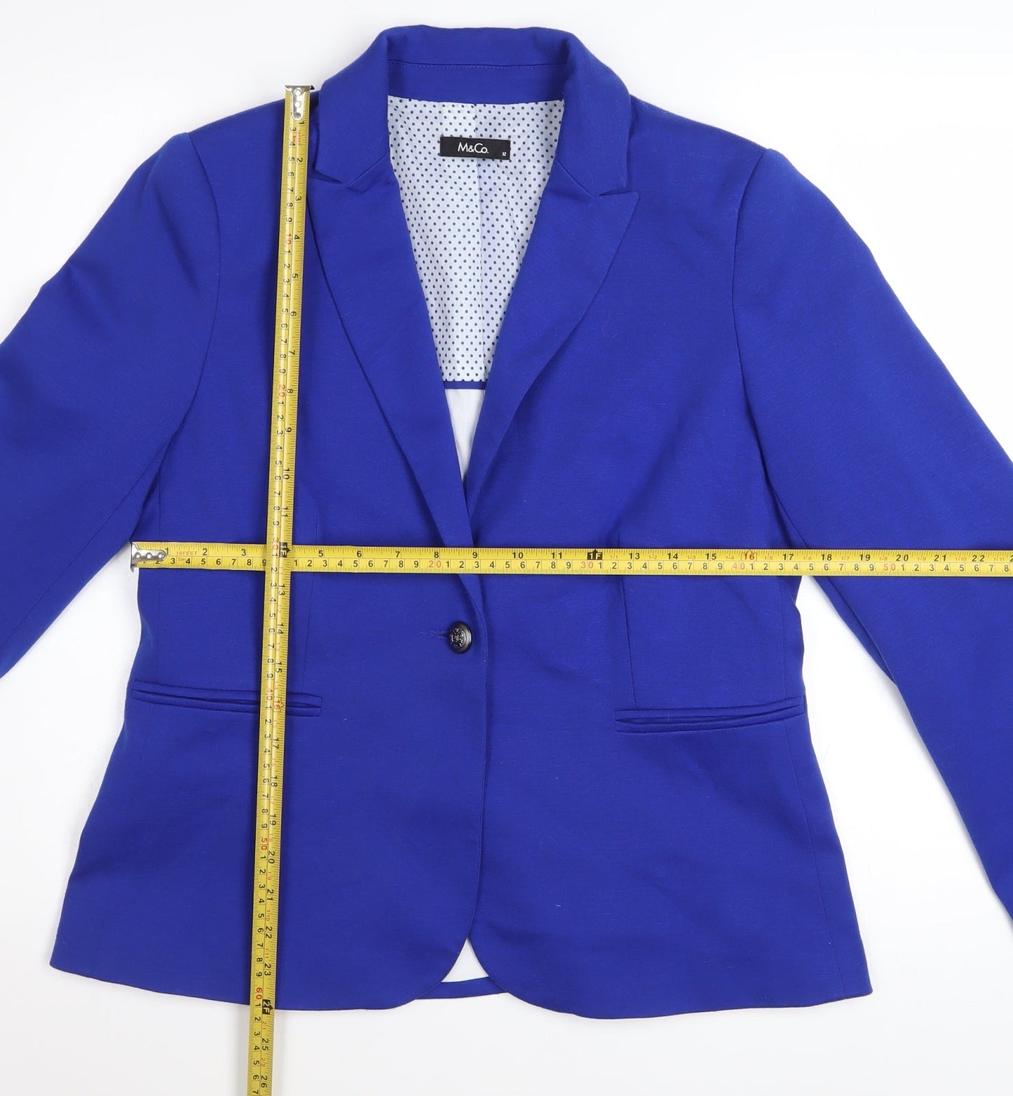 M&Co Womens Blue Size 12 Tailored One Button Blazer Jacket