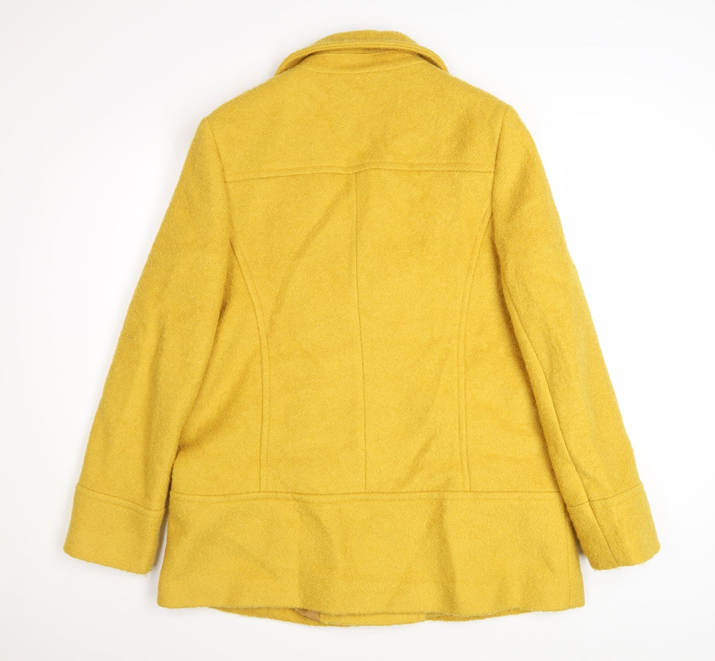 M&Co Women Yellow Wool Blend Pea Coat Size 14 Button Mid-Length