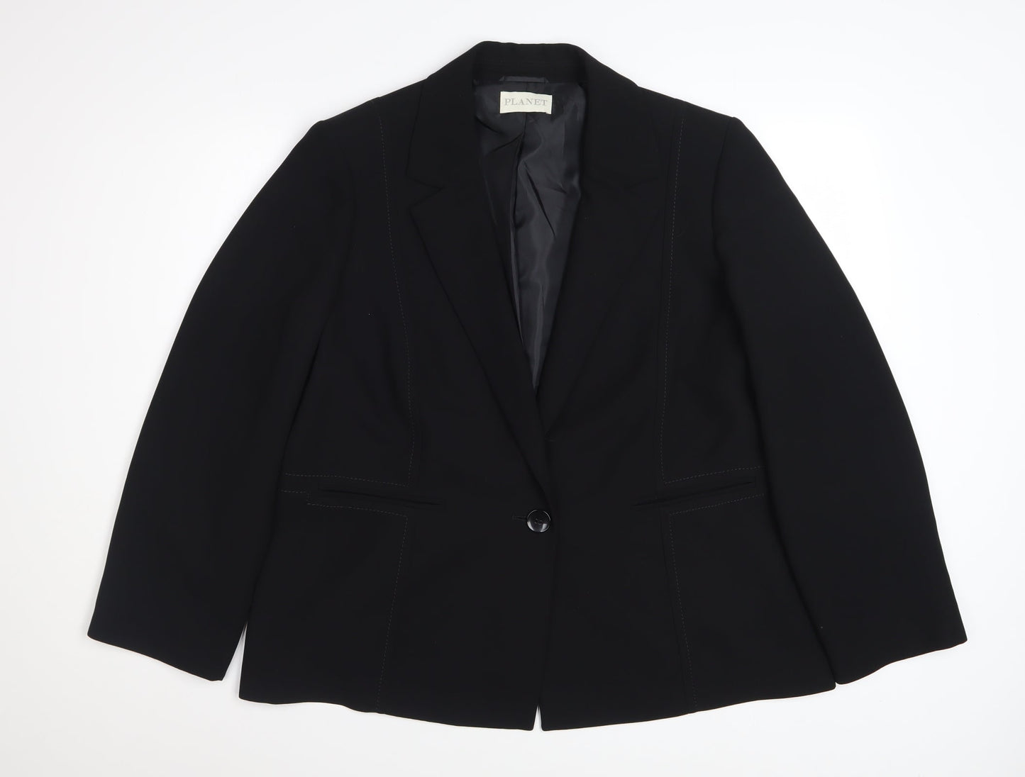 Planet Womens Black Polyester Lined Single-Breasted Blazer UK 18