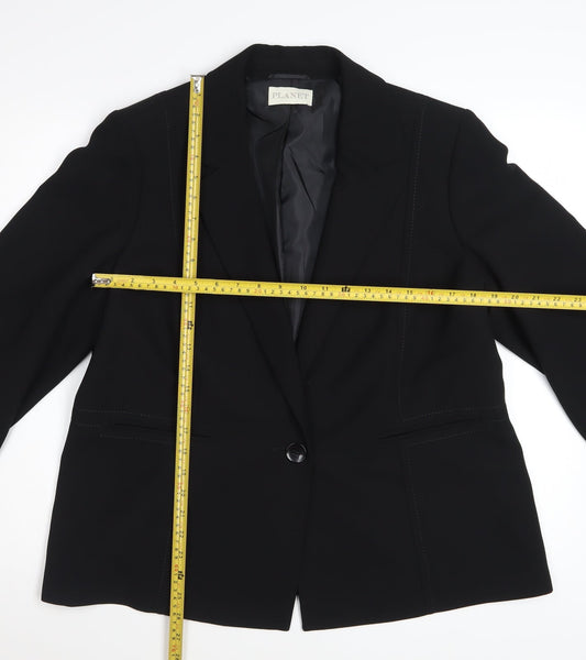 Planet Womens Black Polyester Lined Single-Breasted Blazer UK 18