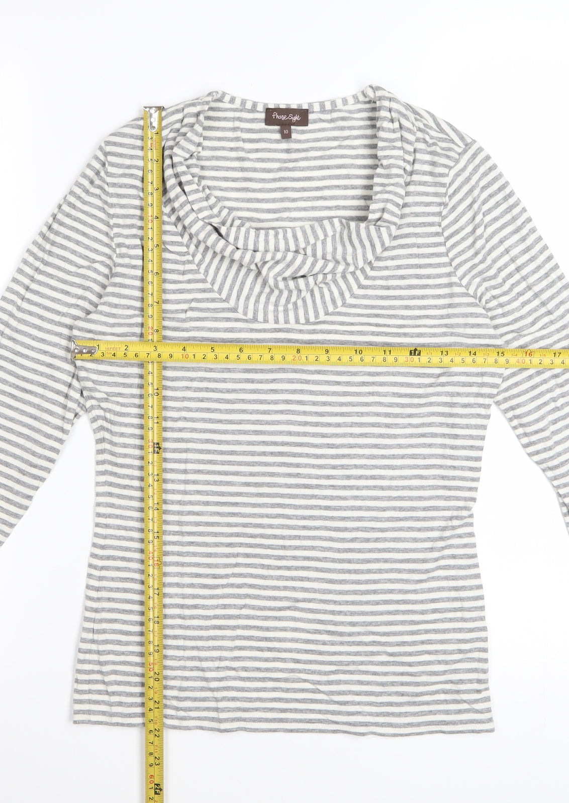 Phase Eight Women’s Grey Striped Cowl Neck 3/4 Sleeve Top Size 10